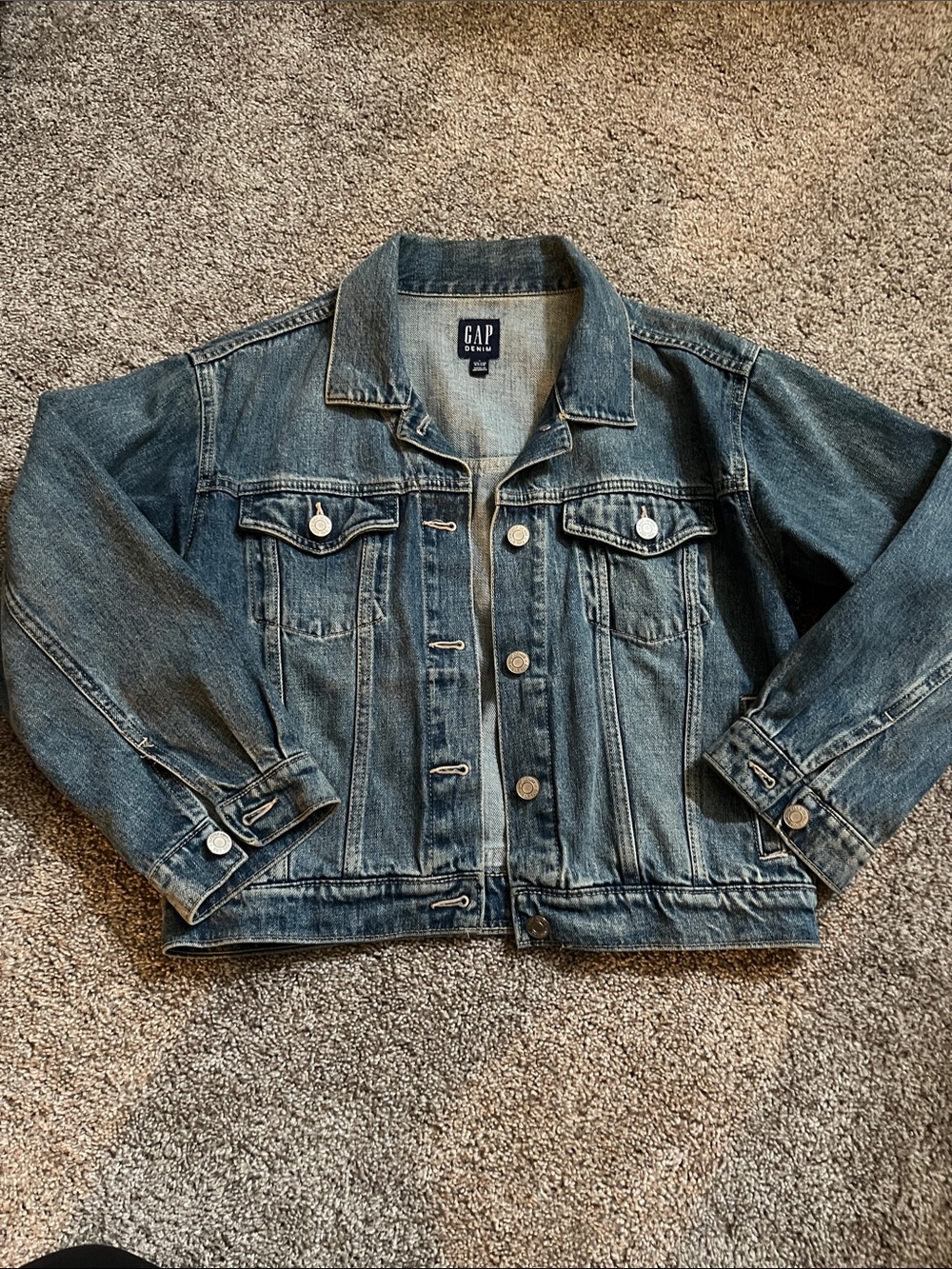 GAP Women's Distressed Dark Blue Denim Jacket Size Small
